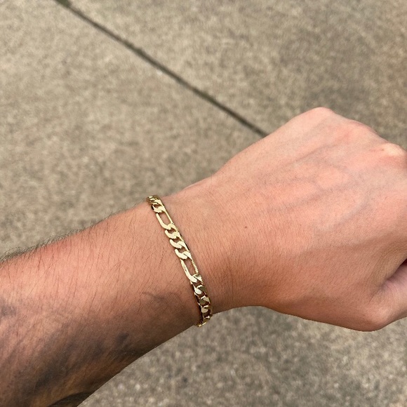 Gold Bracelet Figaro Link 8in 6mm - Picture 1 of 3